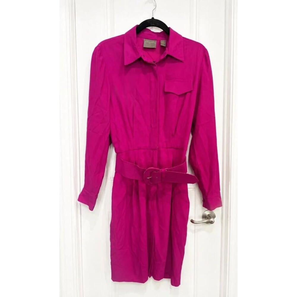 Point of View Fuchsia Pink Belted Shirt Dress Women’s Size 6